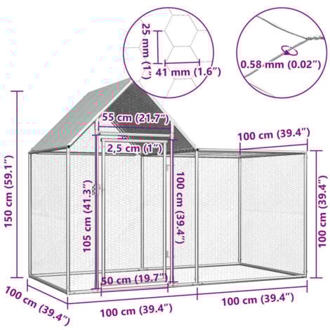 Hühnerstall 2x1x1,5 m Verzinkter Stahl vidaXL