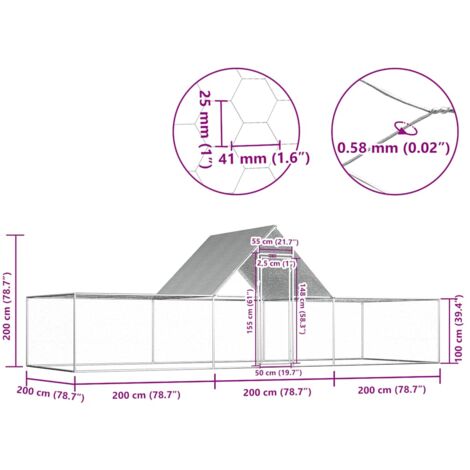 Hühnerstall 6x2x2 m Verzinkter Stahl vidaXL