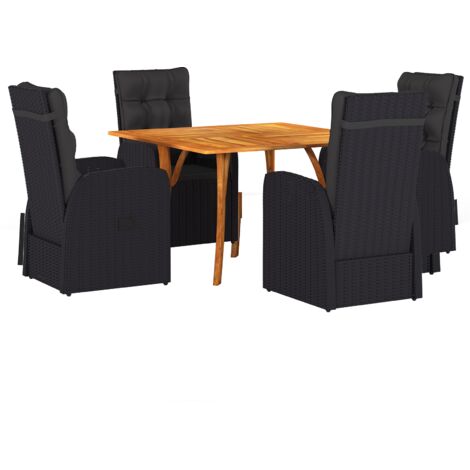 5-teiliges Garten-Esszimmer-Set mit Kissen in Schwarz aus Poly Rattan und Akazie vidaXL (1/5)