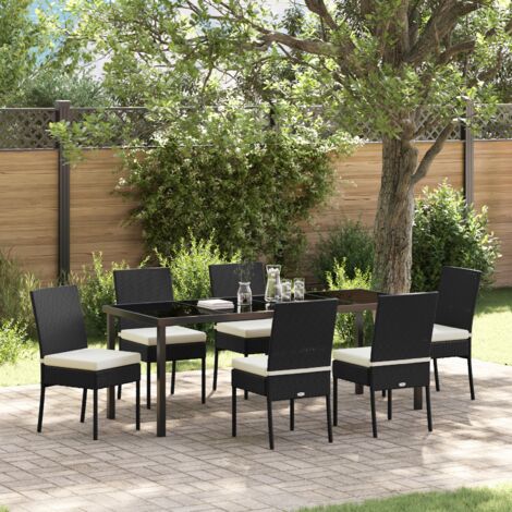 7-teiliges Garten Esstischset Schwarz Poly Rattan vidaXL (1/5)