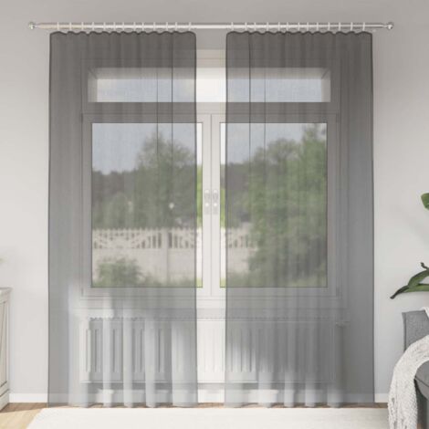 Voile Vorhänge mit Stangentaschen 2 Stk. Dunkelgrau vidaXL (1/5)