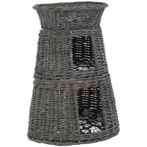 3-tlg. Katzenkorb-Set mit Kissen Grau 47x34x60 cm Natur Weide vidaXL