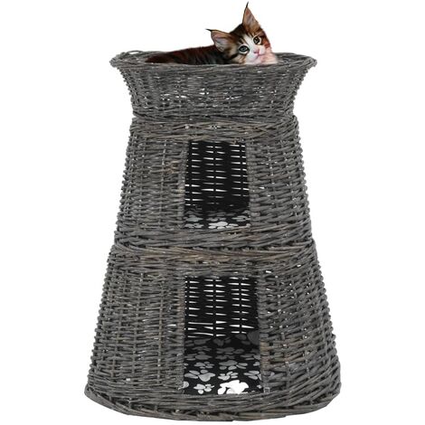 3-tlg. Katzenkorb-Set mit Kissen Grau 47x34x60 cm Natur Weide vidaXL
