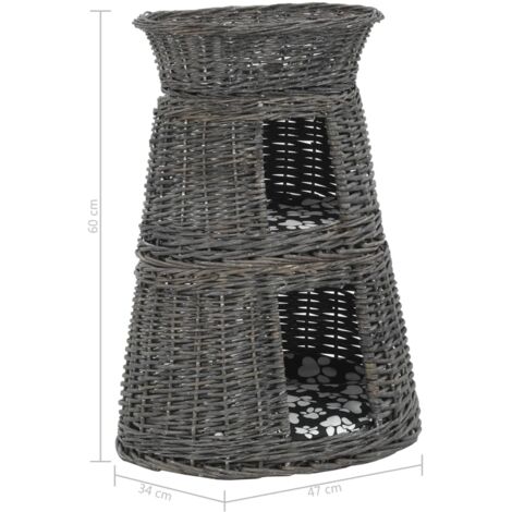 3-tlg. Katzenkorb-Set mit Kissen Grau 47x34x60 cm Natur Weide vidaXL