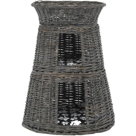 3-tlg. Katzenkorb-Set mit Kissen Grau 47x34x60 cm Natur Weide vidaXL