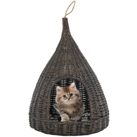 Katzenhaus mit Kissen Grau 40x60 cm Naturweide Tipi vidaXL