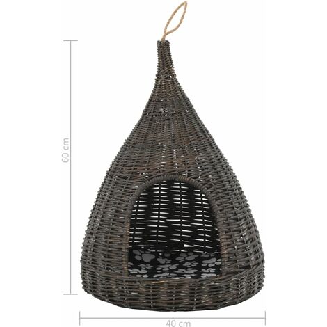 Katzenhaus mit Kissen Grau 40x60 cm Naturweide Tipi vidaXL