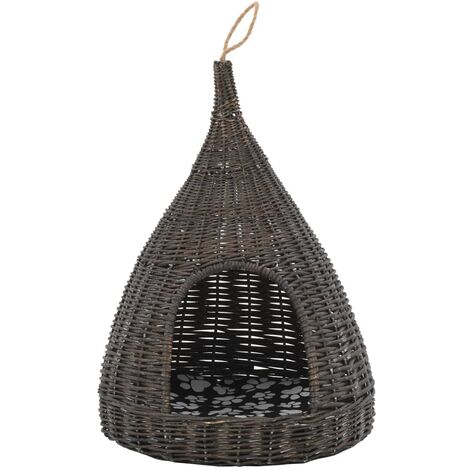Katzenhaus mit Kissen Grau 40x60 cm Naturweide Tipi vidaXL