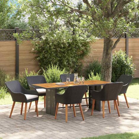 Garten Essgruppe mit Kissen 7 pcs Schwarz und Braun Poly-Rattan vidaXL