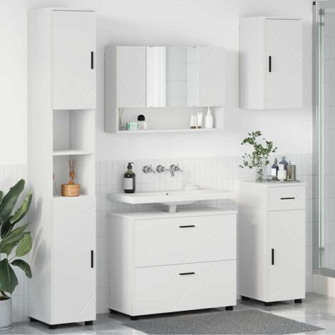Badezimmermöbel-Set mit Regal 5 pcs Weiß Sperrholz und Metall vidaXL (1/5)