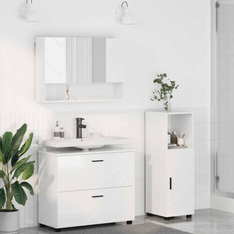 Badezimmermöbel Set mit Tür 3 pcs Hochglanz-Weiß Holzwerkstoff vidaXL (1/5)