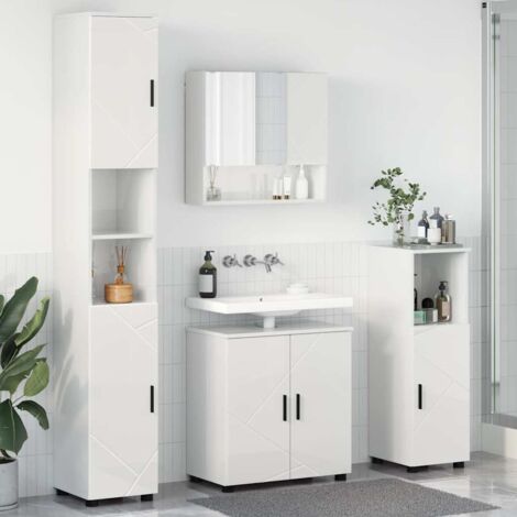 Badezimmermöbel-Set 4 pcs Hochglanz Weiß Holzwerkstoff & Metall vidaXL (1/5)