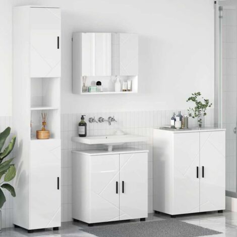 Badezimmermöbel-Set 4 pcs Hochglanz Weiß Holzwerkstoff & Metall vidaXL (1/5)