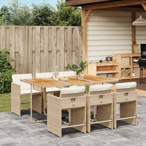 7-tlg. Garten-Essgruppe mit Kissen Beige Poly Rattan vidaXL