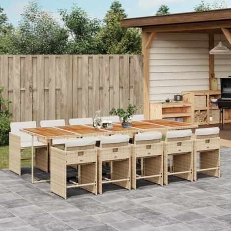 11-tlg. Garten-Essgruppe mit Kissen Beige Poly Rattan vidaXL