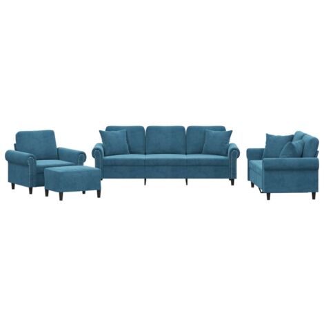 4-tlg. Sofagarnitur mit Kissen Blau Samt vidaXL