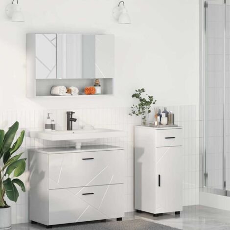 Badezimmermöbel-Set 3 pcs Hochglanz Weiß Sperrholz und Metall vidaXL (1/5)