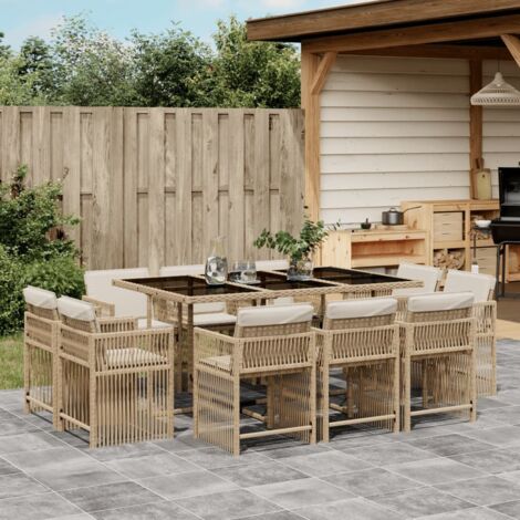 11-tlg. Garten-Essgruppe mit Kissen Beige Poly Rattan vidaXL