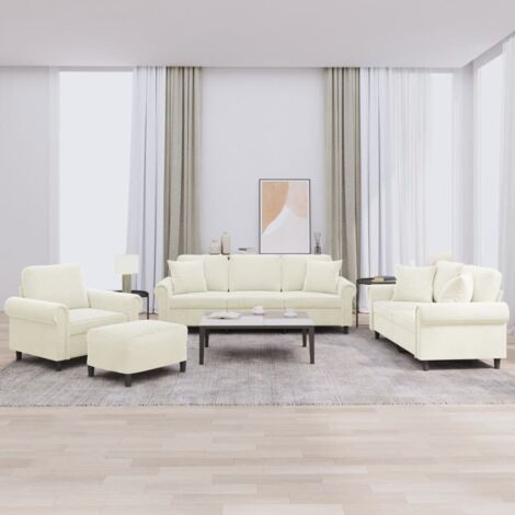4-tlg. Sofagarnitur mit Kissen Creme Samt vidaXL