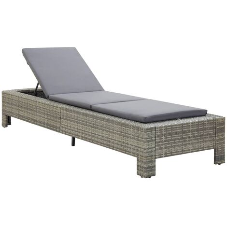 Sonnenliege mit Auflage Grau Poly Rattan vidaXL