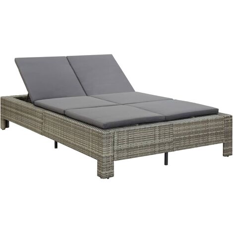 2-Personen-Sonnenliege mit Auflage Grau Poly Rattan vidaXL