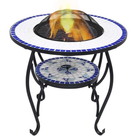 vidaXL Feuertisch Mosaik Keramik Blau und Weiß 68 cm