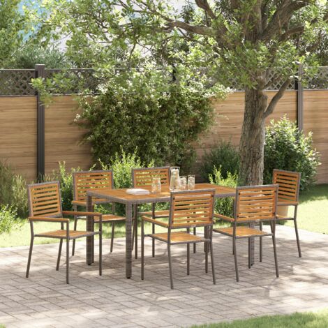 Garten Essgruppe 7 pcs Grau und Braun Poly-Rattan vidaXL (1/5)