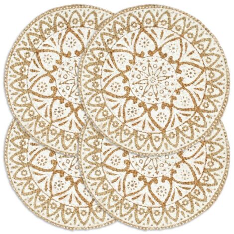 Tischsets 4 Stk. Weiß 38 cm Rund Jute vidaXL