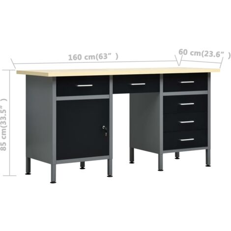 Arbeitstisch Schwarz 160 x 60 x 85 cm Stahl vidaXL