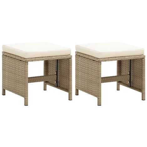Gartenhocker 2 Stk. mit Sitzkissen Poly Rattan Beige vidaXL