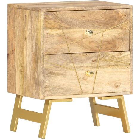 Nachttisch 40x30x50cm Mangoholz Massiv Hellbraun Messing