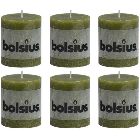 Bolsius Rustikale Stumpenkerzen 6 Stk. 80 x 68 mm Olivgrün