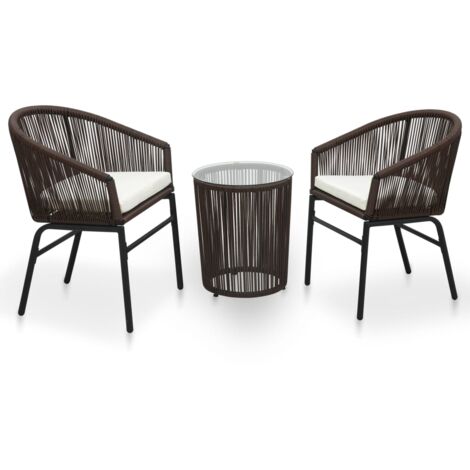 3-tlg. Bistro-Set mit Kissen PVC Rattan Braun