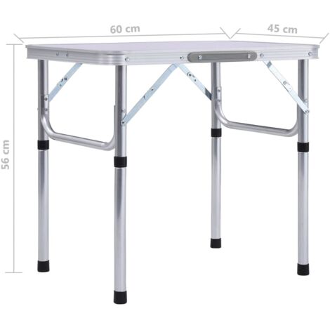 Klappbarer Campingtisch Weiß Aluminium 60x45 cm vidaXL