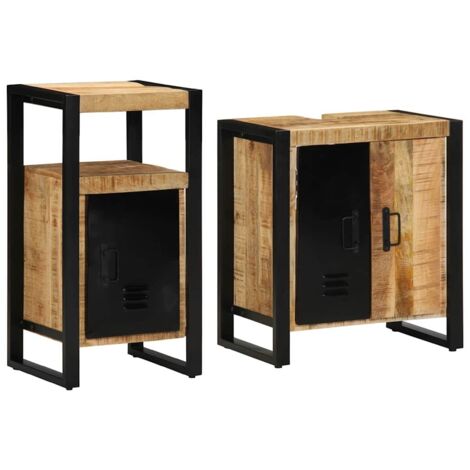 Badezimmermöbel-Set 2 pcs Braun und Schwarz Massivholz Mango vidaXL (1/5)