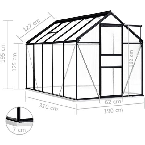 Gewächshaus mit Fundament Anthrazit Aluminium 5,89 m² vidaXL