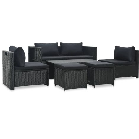 6-tlg. Garten-Lounge-Set mit Auflagen Poly Rattan Schwarz vidaXL (1/5)