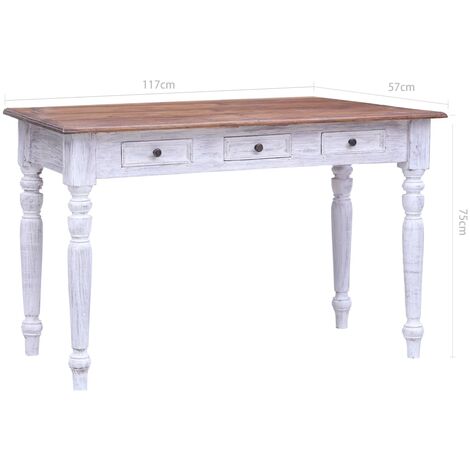 Schreibtisch mit Schubladen Weiß 117x57x75 cm Altholz Massiv vidaXL