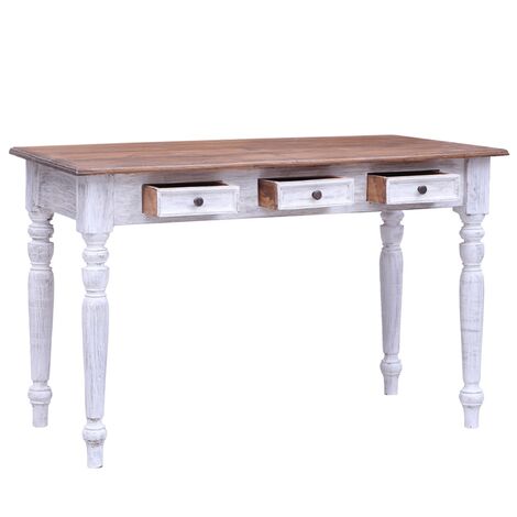 Schreibtisch mit Schubladen Weiß 117x57x75 cm Altholz Massiv vidaXL