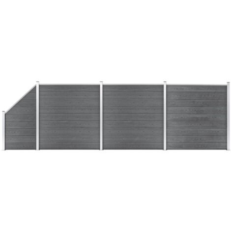 vidaXL WPC Zaunset 3 Quadratisch + 1 Geneigt 619 x 186 cm Grau