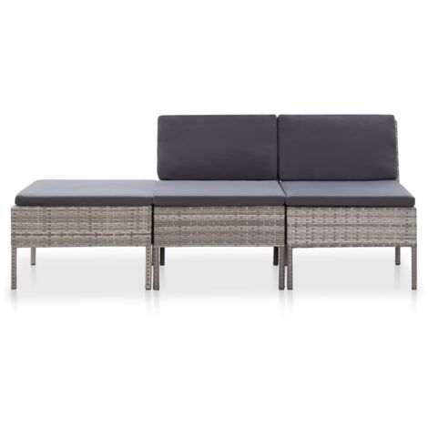 Poly Rattan Grau Lounge Sofa Garnitur Sitzgruppe vidaXL Gartenmöbel 3-tlg 