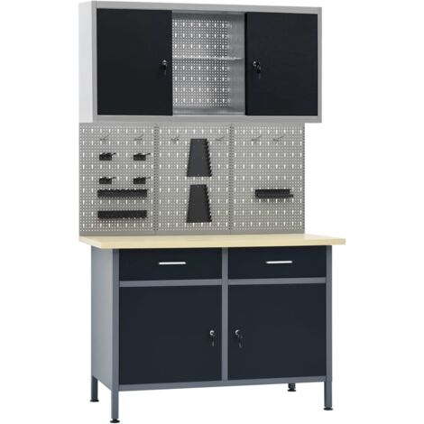 Arbeitstisch mit 3 Wandpaneelen und 1 Schrank
