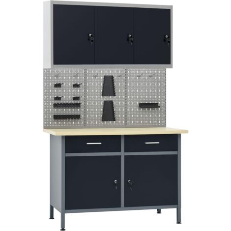 vidaXL Werkbank mit 3 Werkzeugwänden und 1 Wandschrank (1/5)