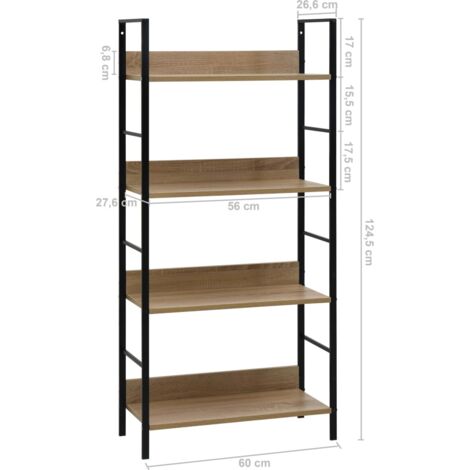 Bücherregal 4 Regalböden Eiche 60×27,6×124,5 cm Holzwerkstoff vidaXL