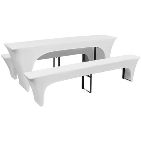 vidaXL 3-tlg. Hussen-Set für Biertisch und Bänke Weiß 220x50x80 cm