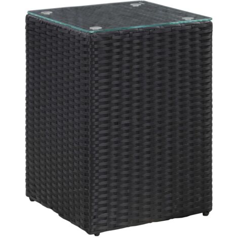 Beistelltisch mit Glasplatte Schwarz 35x35x52 cm Poly Rattan vidaXL
