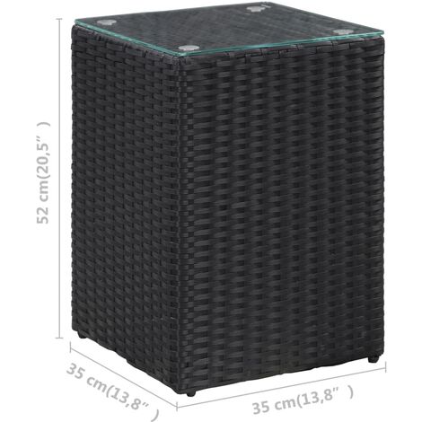 Beistelltisch mit Glasplatte Schwarz 35x35x52 cm Poly Rattan vidaXL