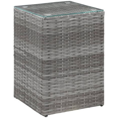 Beistelltisch mit Glasplatte Grau 35 x 35 x 52 cm Poly Rattan vidaXL