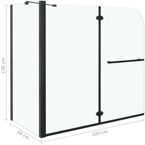Badewannenaufsatz 2-fach Faltbar ESG 120x68x130 cm Schwarz vidaXL