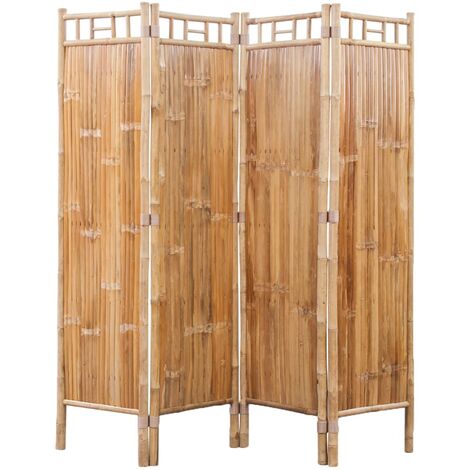 Raumteiler Trennwand Spanische Wand Bambus+Holz 160x170cm Braun Paravent 4 tlg 